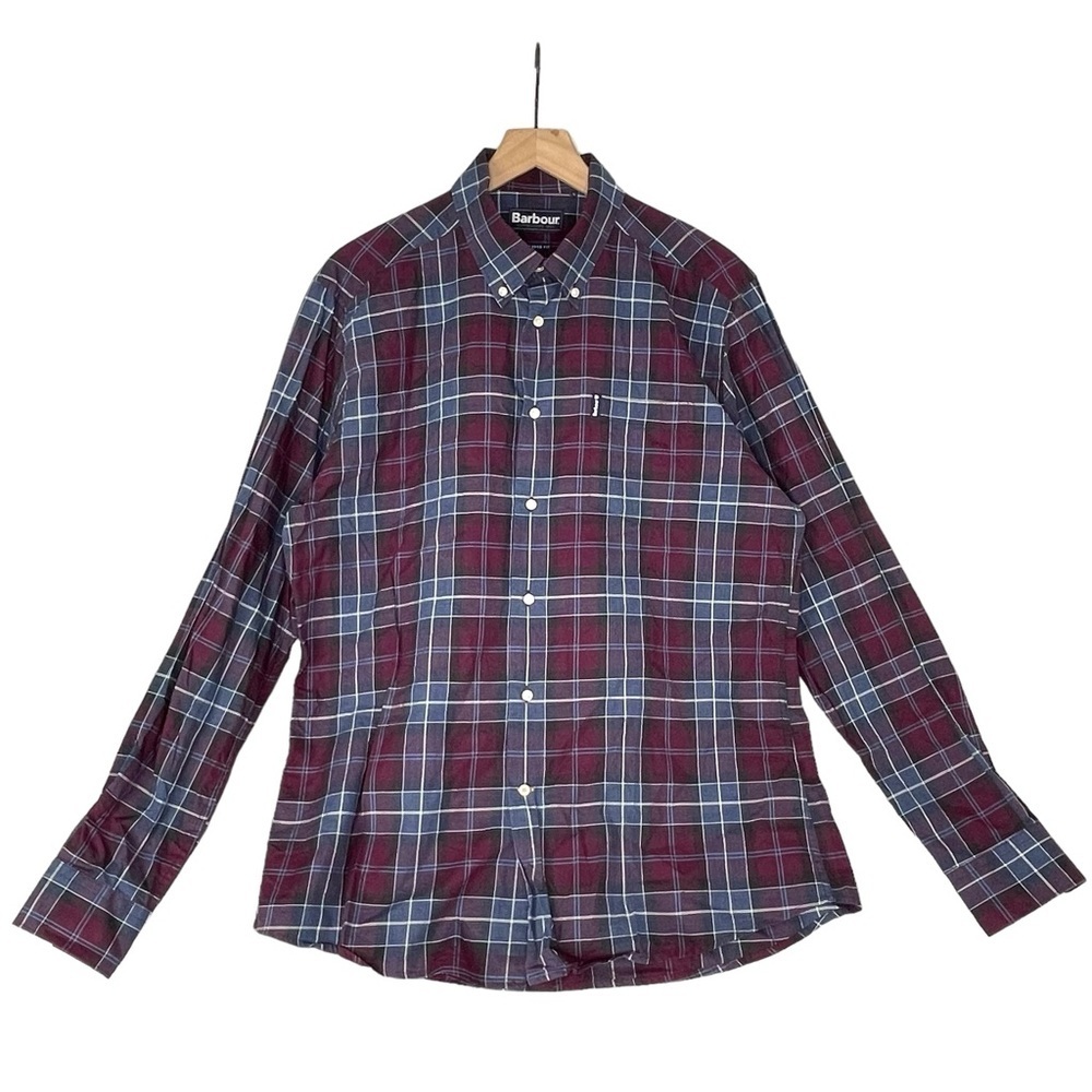 Barbour Men's Casual Button Down Shirt - Red and Blue Plaid